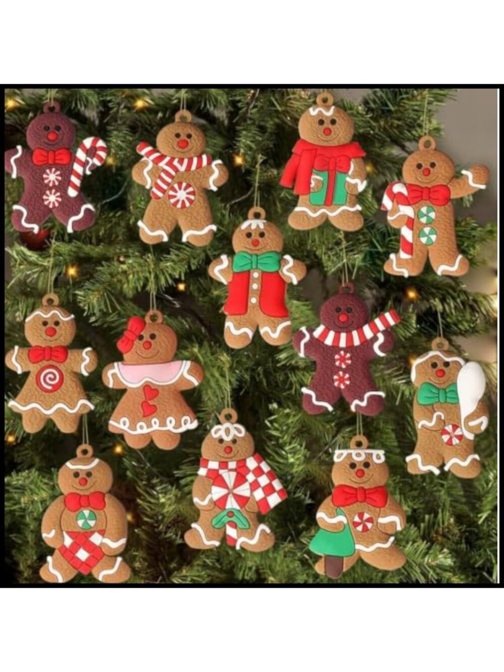 12pc Gingerbread Man Christmas Tree Ornaments Plastic Hanging Decor 3"